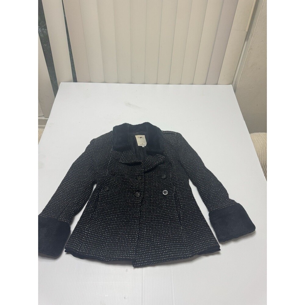 Vertigo Paris Pour La Ville Women’s Small Black White Faux Fur Trim Coat France